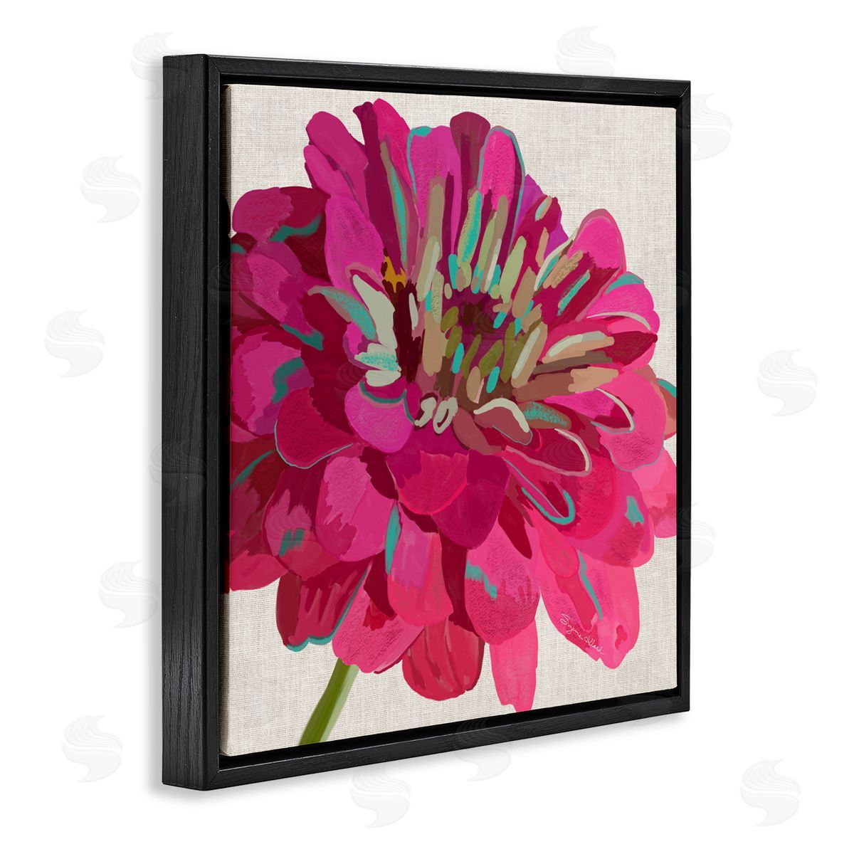 Suzanne Allard Vivid Pink Dahlia Flower Bloom Black Floating Frame Canvas Wall Art Print