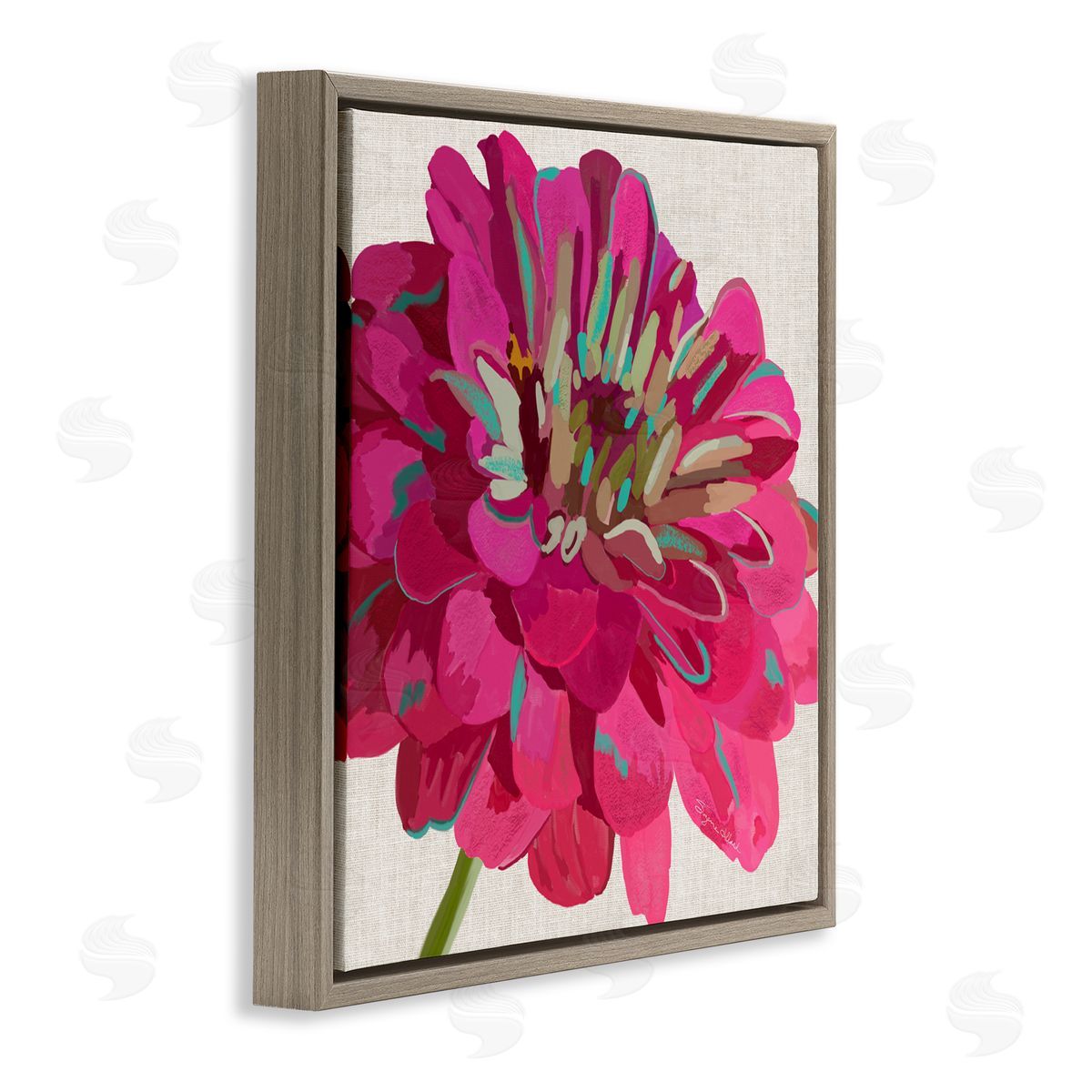 Suzanne Allard Vivid Pink Dahlia Flower Bloom Brown Floating Frame Canvas Wall Art Print