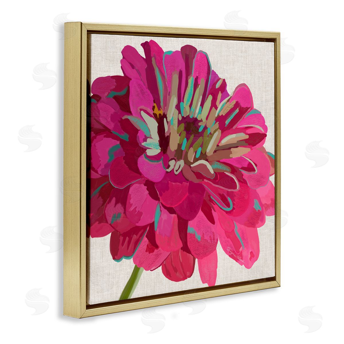 Suzanne Allard Vivid Pink Dahlia Flower Bloom Gold Floating Frame Canvas Wall Art Print