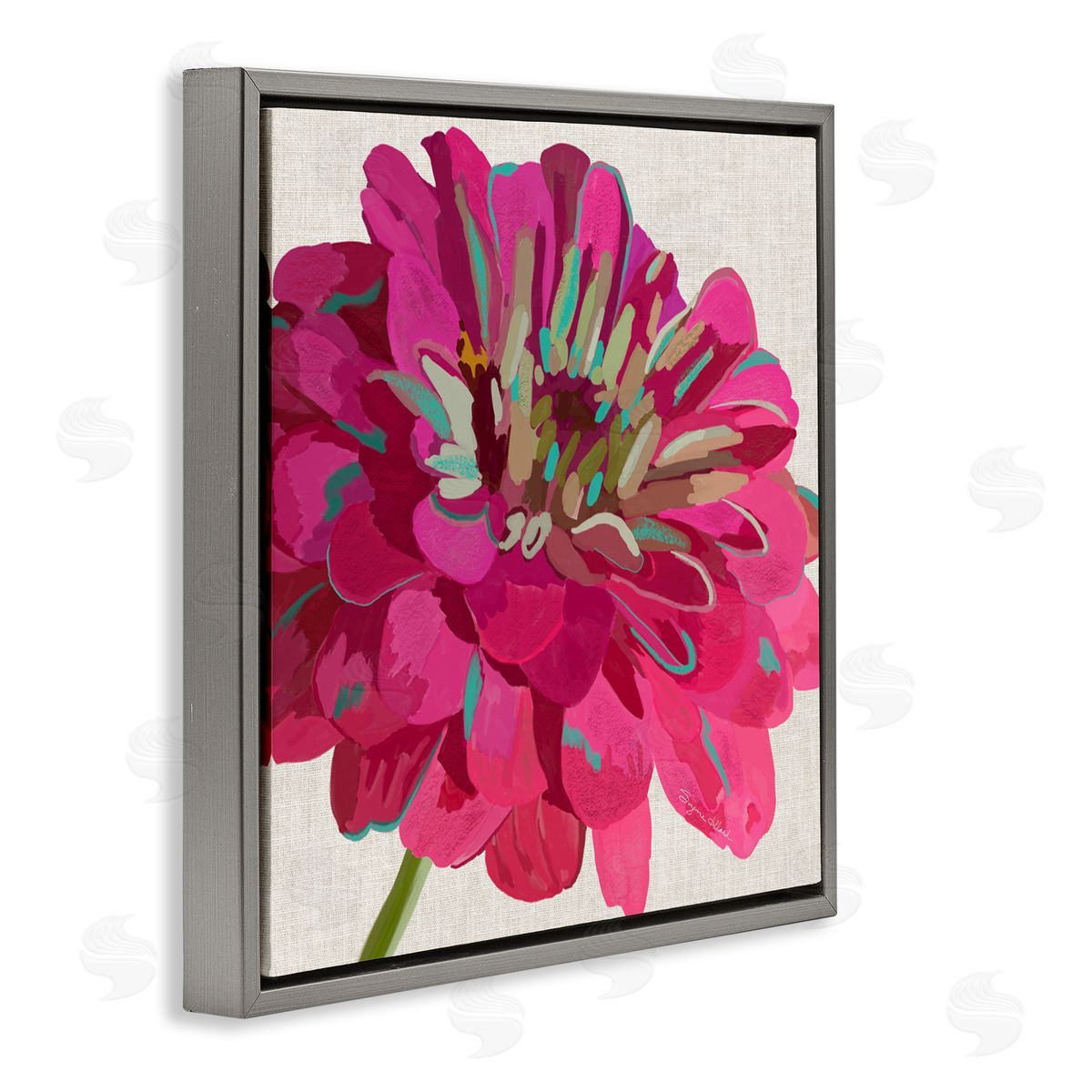 Suzanne Allard Vivid Pink Dahlia Flower Bloom Gray Floating Frame Canvas Wall Art Print