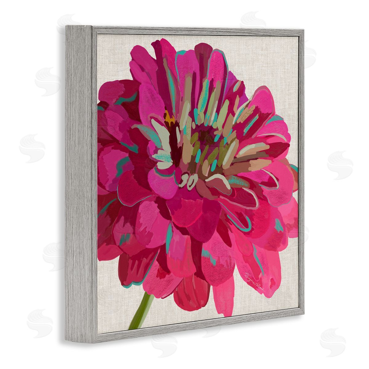 Suzanne Allard Vivid Pink Dahlia Flower Bloom Gray Framed Glicee Wall Art Print