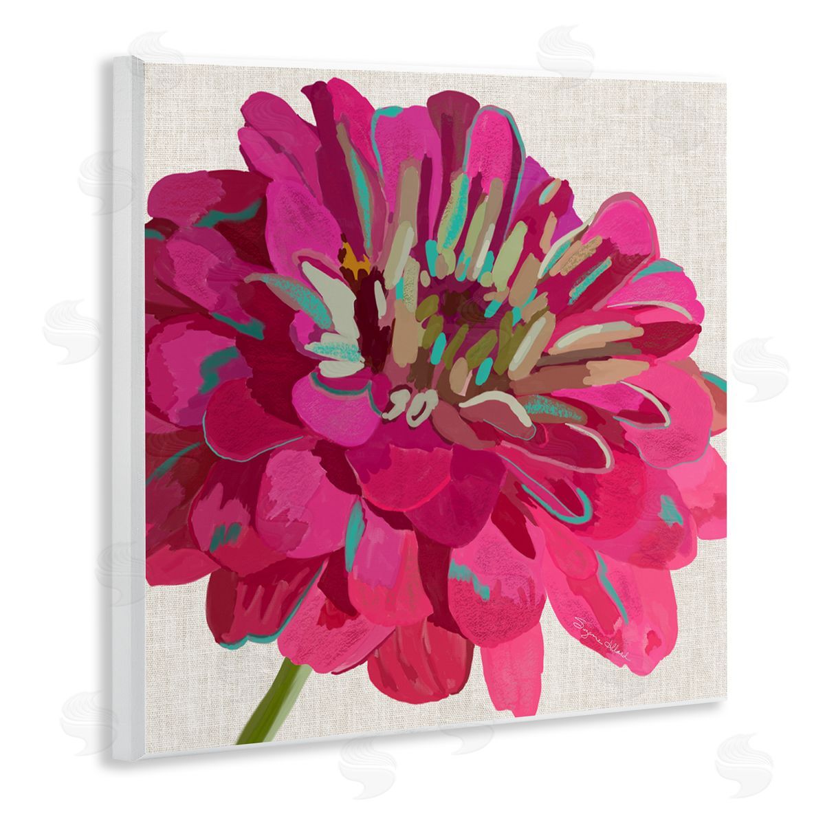 Suzanne Allard Vivid Pink Dahlia Flower Bloom Wooden Wall Plaque Art Print