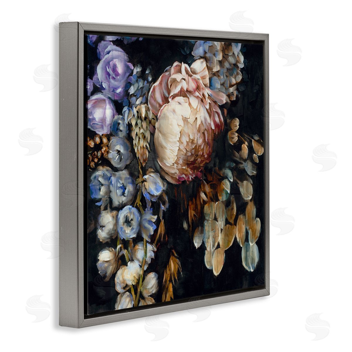 Liz Jardine Traditional Floral Arrangement Gray Floating Frame Canvas Wall Art Print