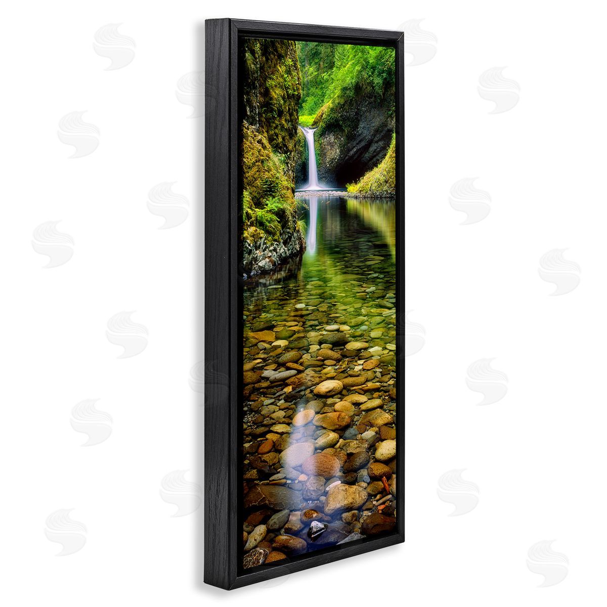 Clear Stream Waterfall Photography Black Floating Frame Canvas Wall Art, Home Decor by Dennis Frates