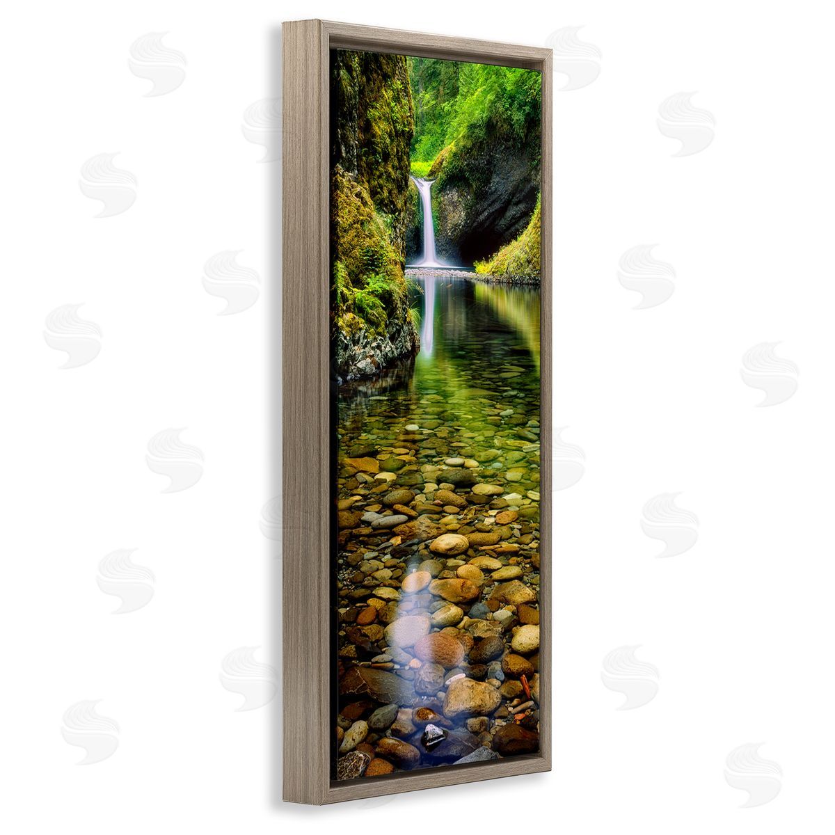 Clear Stream Waterfall Photography Brown Floating Frame Canvas Wall Art, Home Decor by Dennis Frates