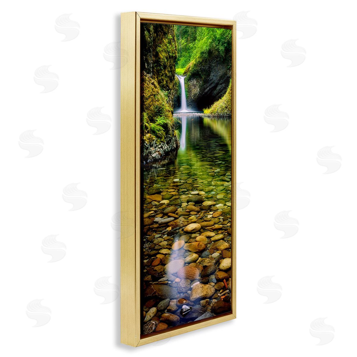 Clear Stream Waterfall Photography Gold Floating Frame Canvas Wall Art, Home Decor by Dennis Frates