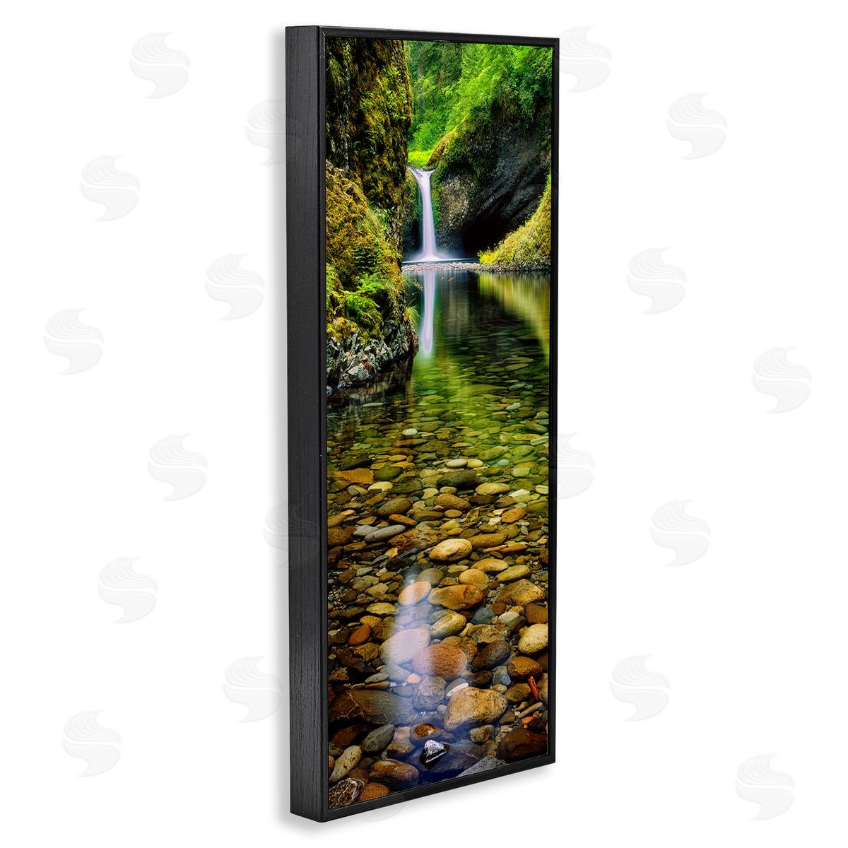 Clear Stream Waterfall Photography Black Frame Print Wall Art, Home Decor by Dennis Frates