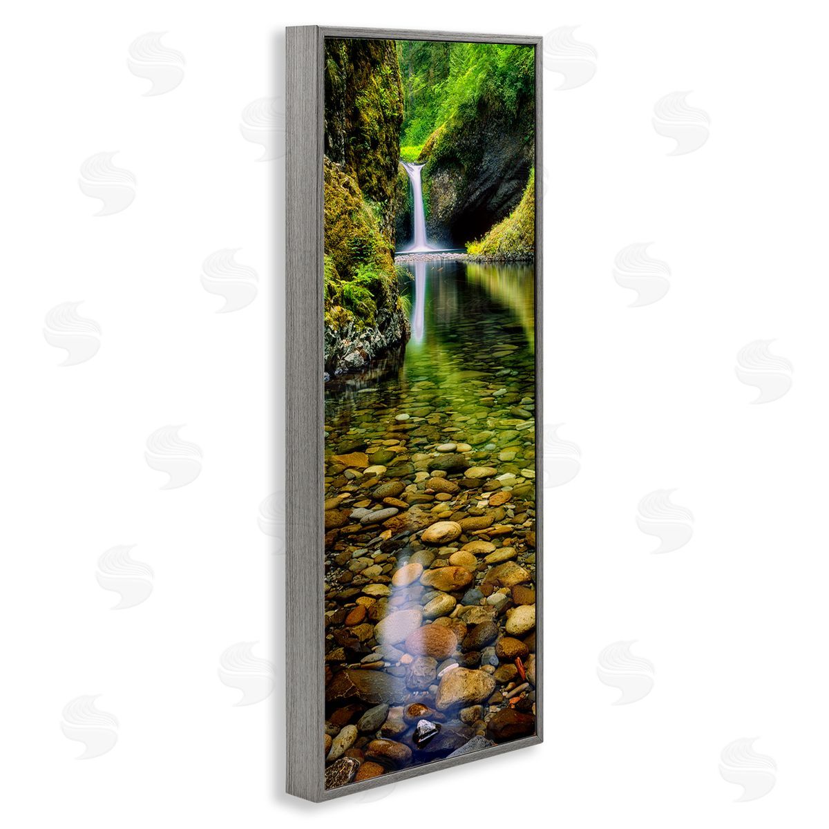 Clear Stream Waterfall Photography Grey Frame Print Wall Art, Home Decor by Dennis Frates