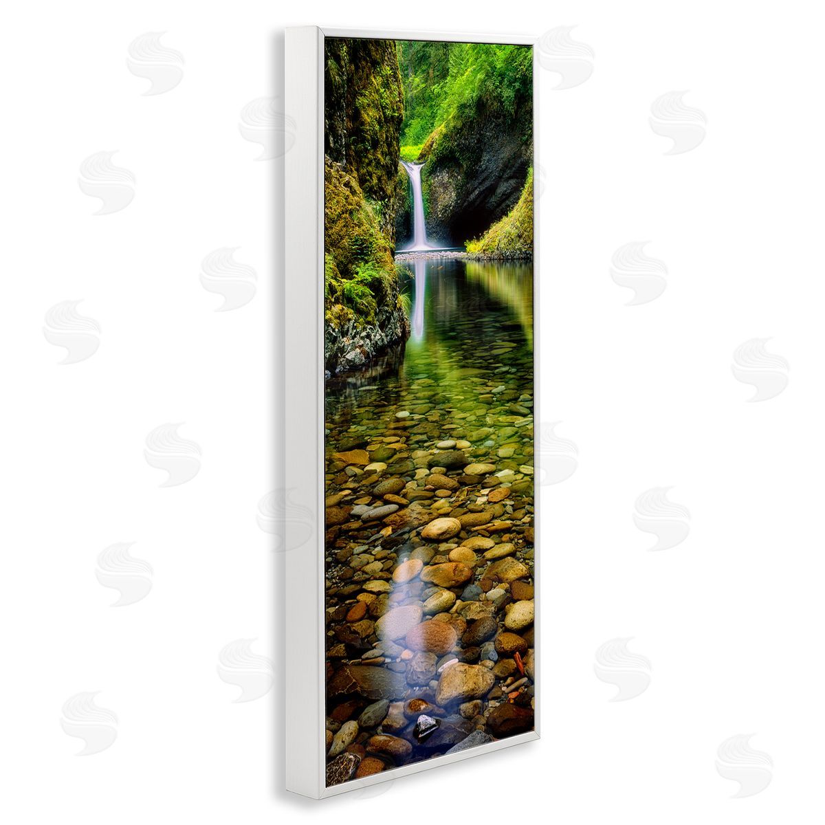 Clear Stream Waterfall Photography White Frame Print Wall Art, Home Decor by Dennis Frates