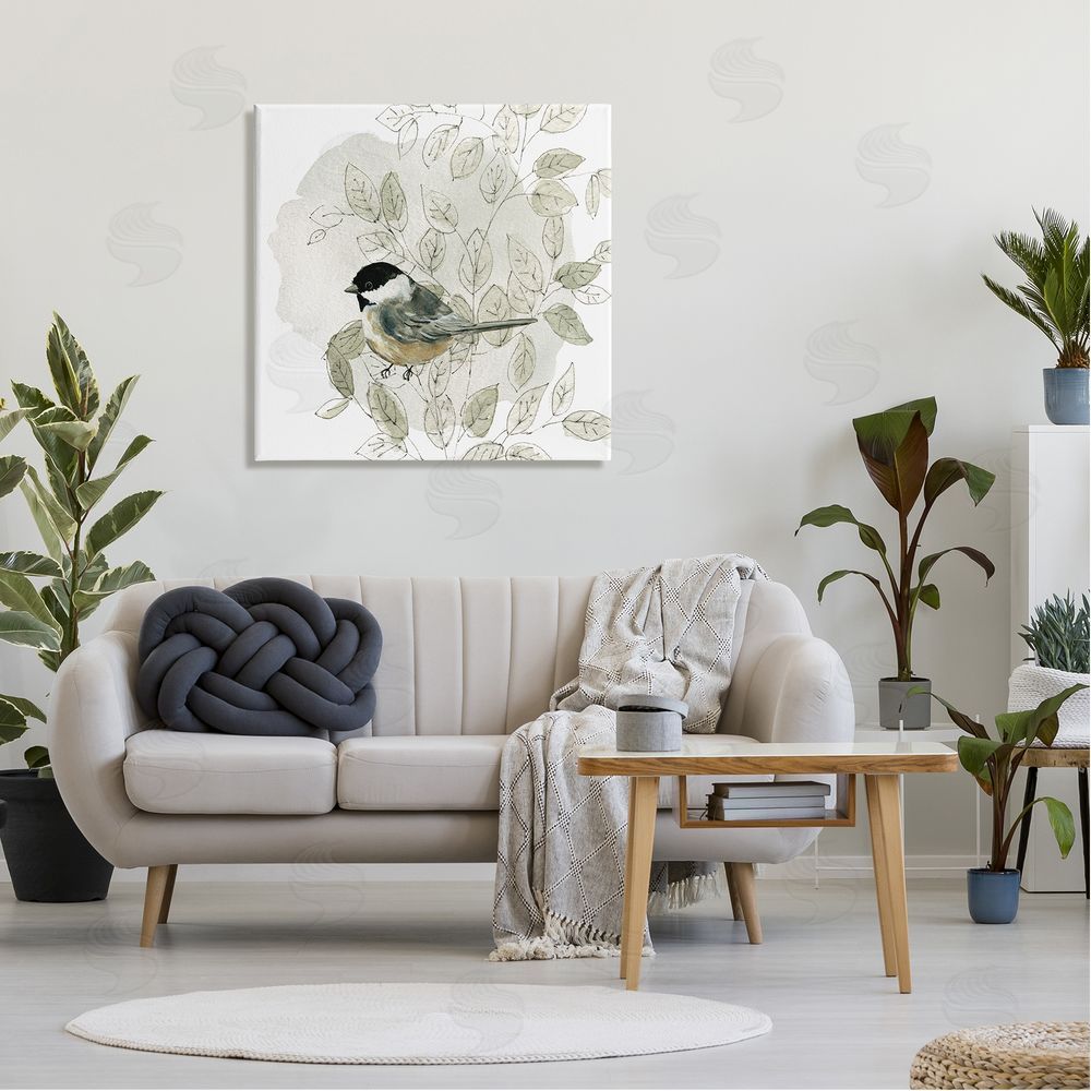 Livi Finn Bird Perched Soft Cottage Plant Canvas Wall Art in Room