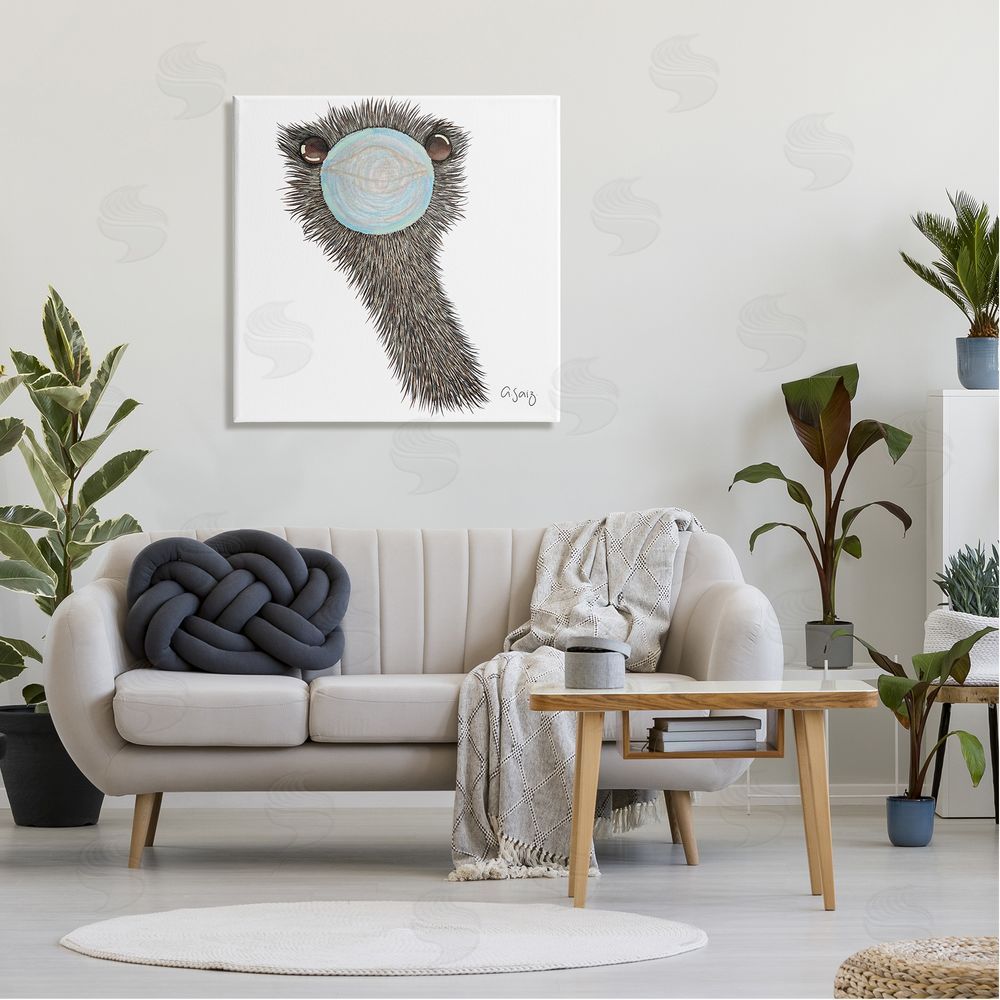 Ale Saiz Studio Funny Ostrich Blowing Bubblegum  Canvas Wall Art in Room