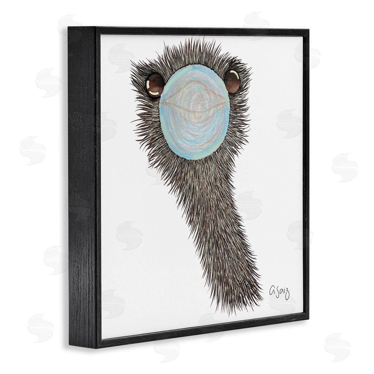 Ale Saiz Studio Funny Ostrich Blowing Bubblegum  Black Framed Glicee Wall Art Print