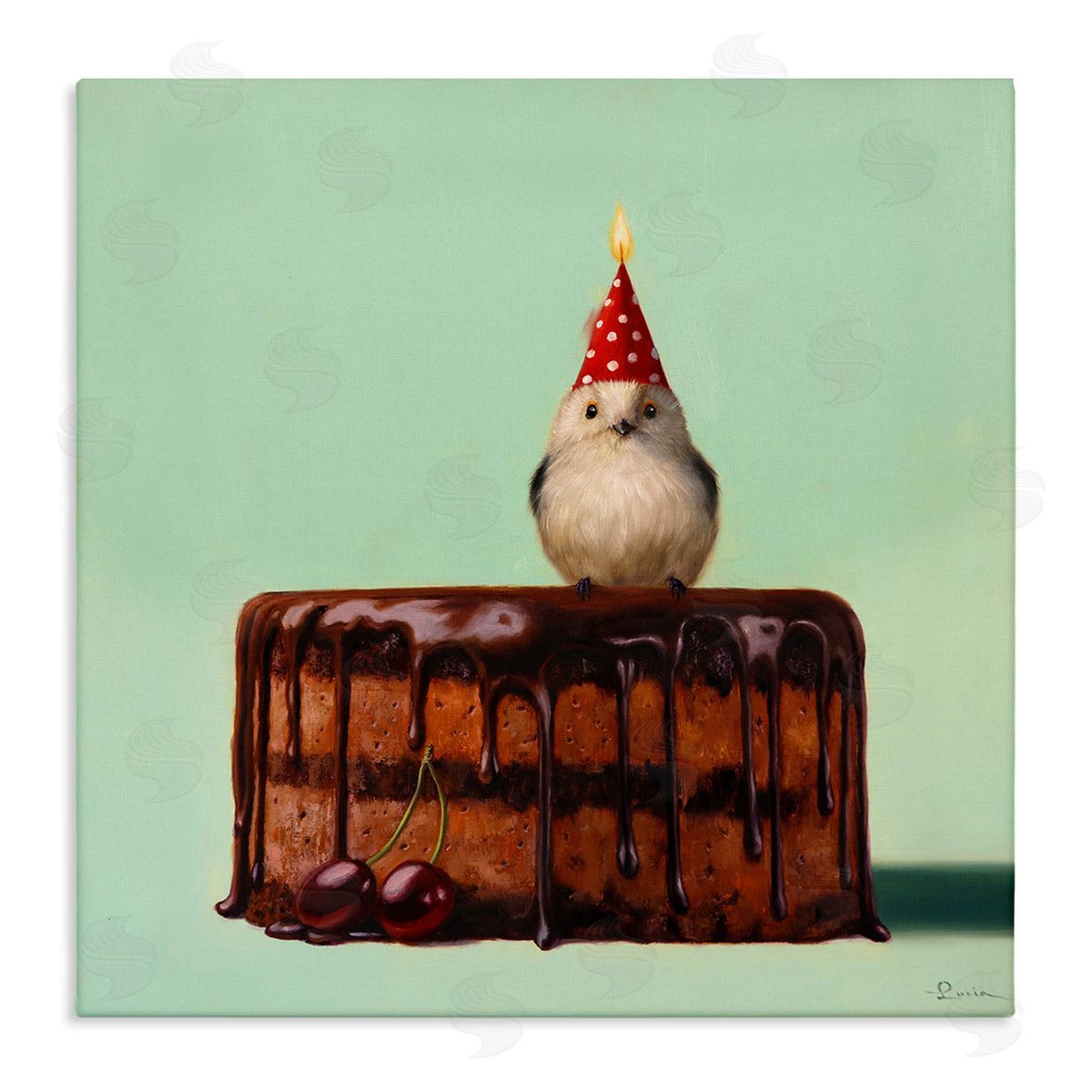 Lucia Heffernan Party Hat Bird Chocolate Cake Stretched Canvas Wall Art Print