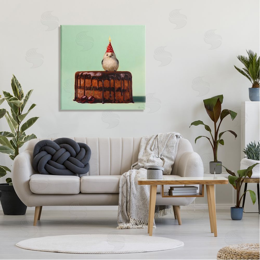 Lucia Heffernan Party Hat Bird Chocolate Cake Canvas Wall Art in Room