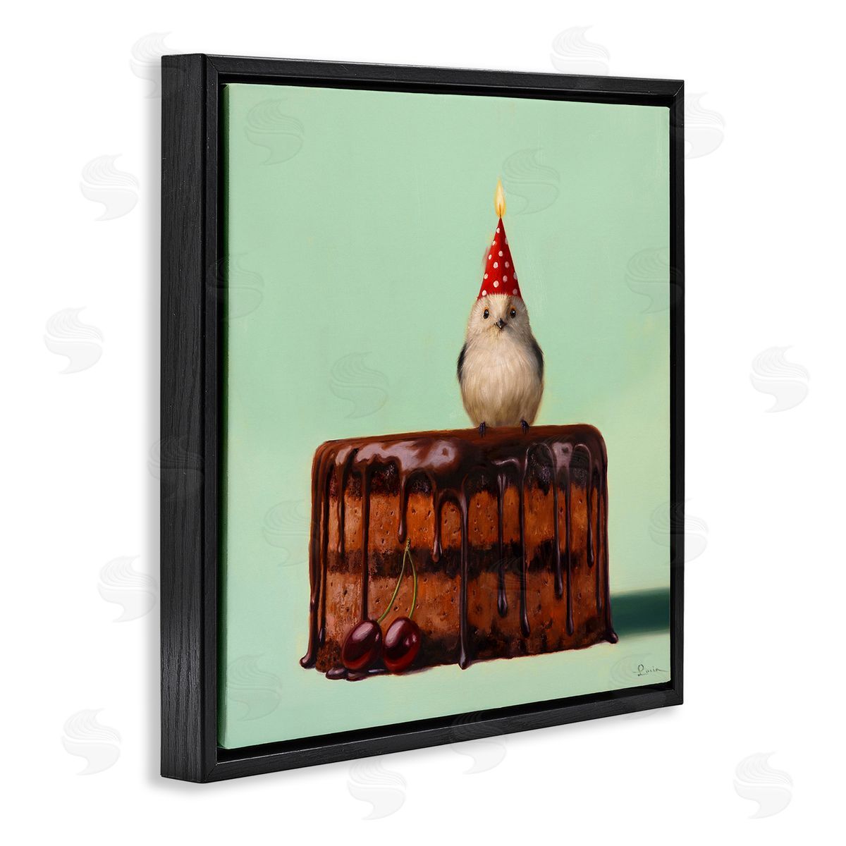 Lucia Heffernan Party Hat Bird Chocolate Cake Black Floating Frame Canvas Wall Art Print