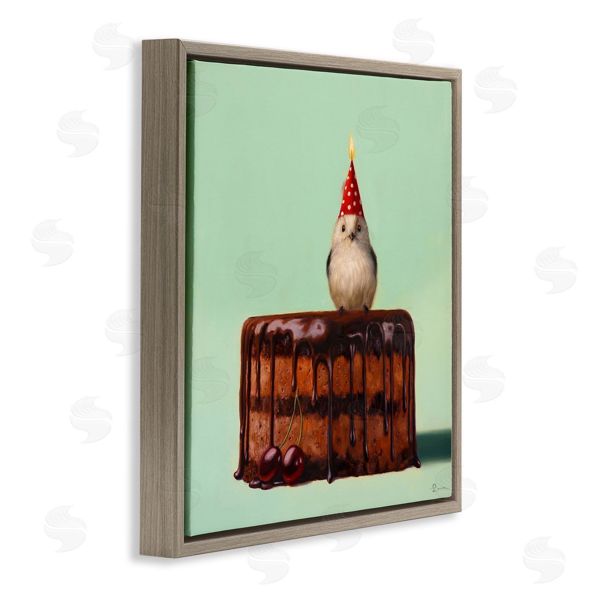 Lucia Heffernan Party Hat Bird Chocolate Cake Brown Floating Frame Canvas Wall Art Print