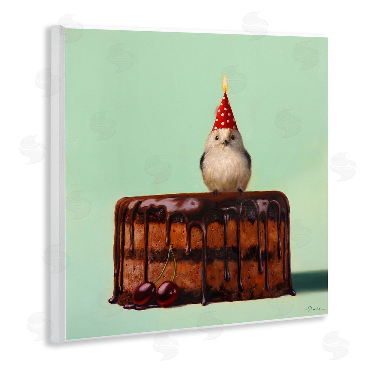 Lucia Heffernan Party Hat Bird Chocolate Cake Wooden Wall Plaque Art Print