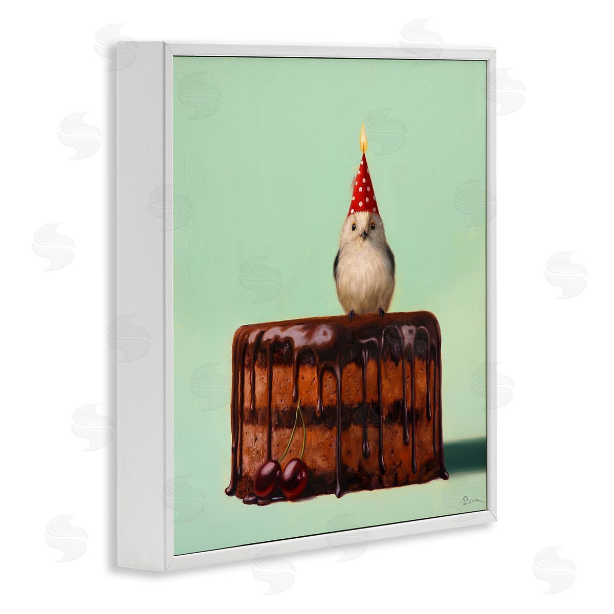Lucia Heffernan Party Hat Bird Chocolate Cake White Framed Glicee Wall Art Print