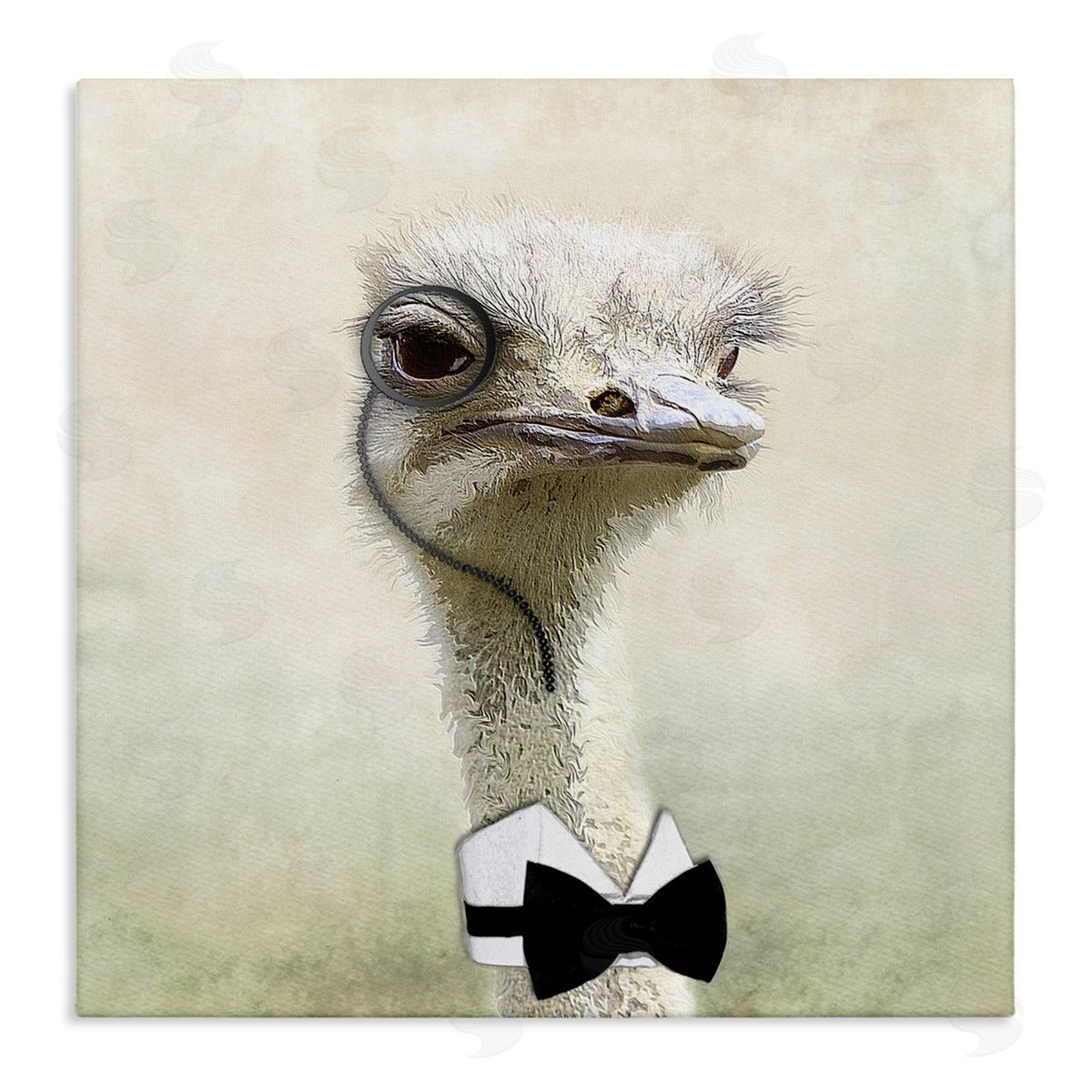Karen Smith Stoic Ostrich Bowtie & Monocle Stretched Canvas Wall Art Print