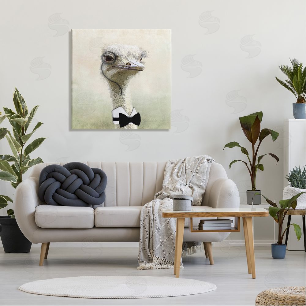 Karen Smith Stoic Ostrich Bowtie & Monocle Canvas Wall Art in Room