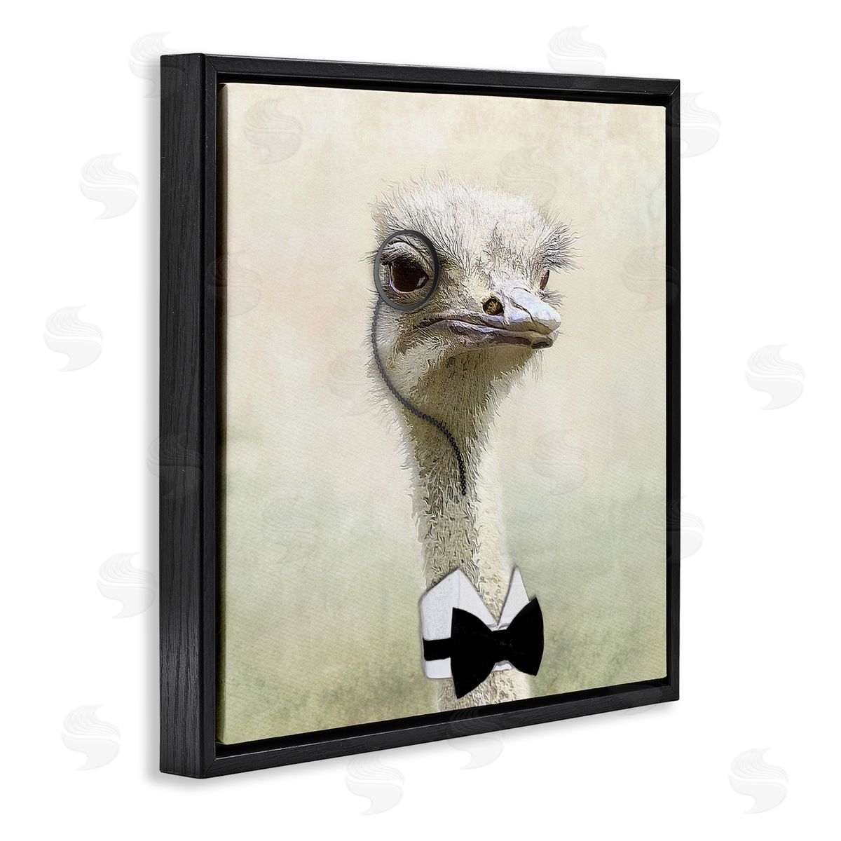 Karen Smith Stoic Ostrich Bowtie & Monocle Black Floating Frame Canvas Wall Art Print