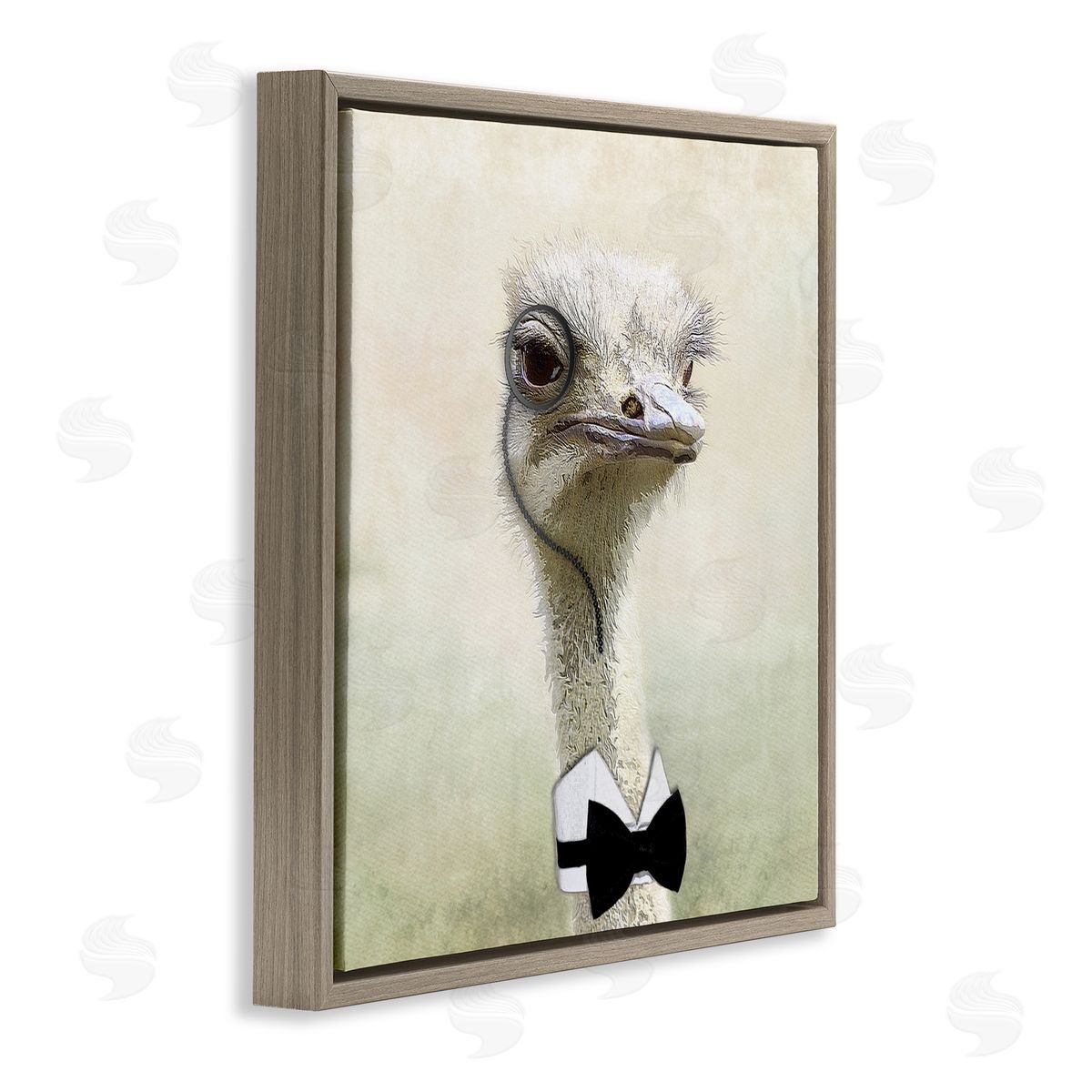 Karen Smith Stoic Ostrich Bowtie & Monocle Brown Floating Frame Canvas Wall Art Print