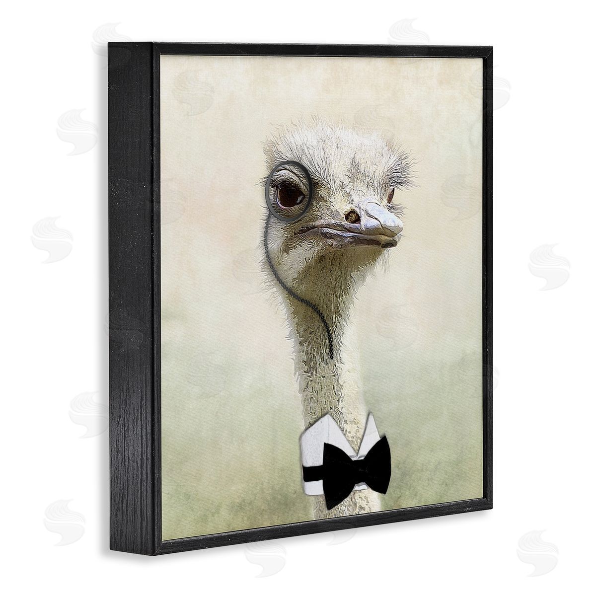 Karen Smith Stoic Ostrich Bowtie & Monocle Black Framed Glicee Wall Art Print