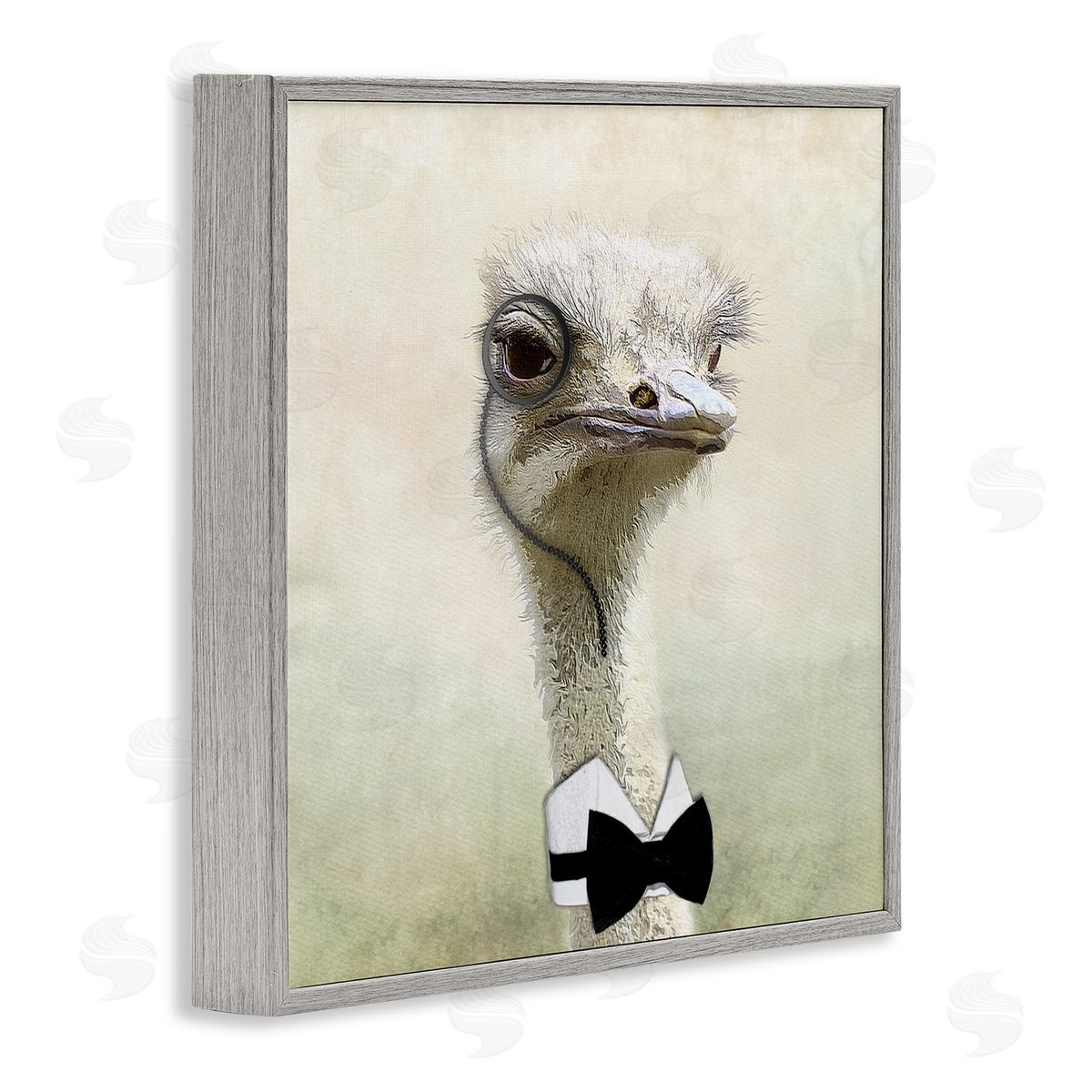 Karen Smith Stoic Ostrich Bowtie & Monocle Gray Framed Glicee Wall Art Print