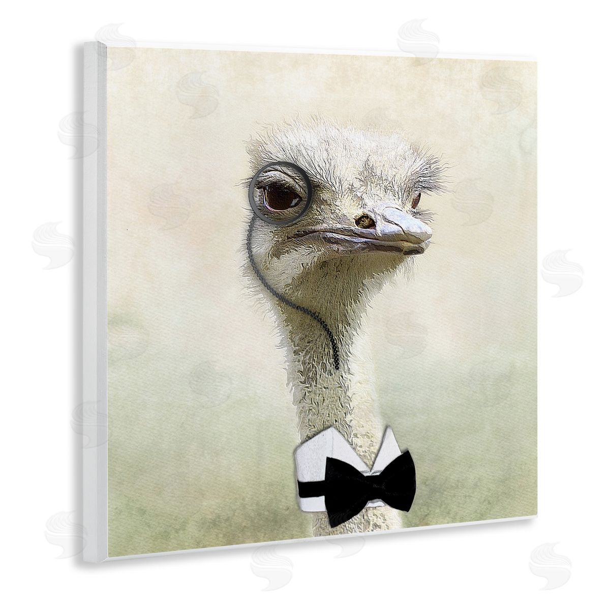 Karen Smith Stoic Ostrich Bowtie & Monocle Wooden Wall Plaque Art Print