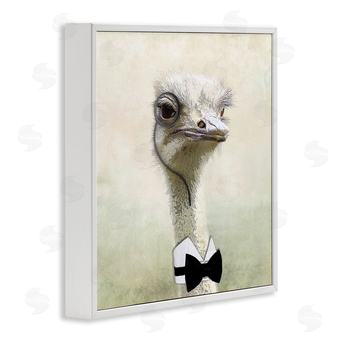 Karen Smith Stoic Ostrich Bowtie & Monocle White Framed Glicee Wall Art Print
