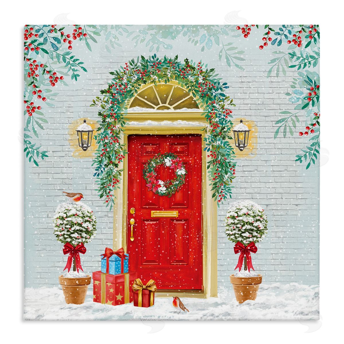 Jane Sunner Winter Doorway Christmas Gifts Stretched Canvas Wall Art Print