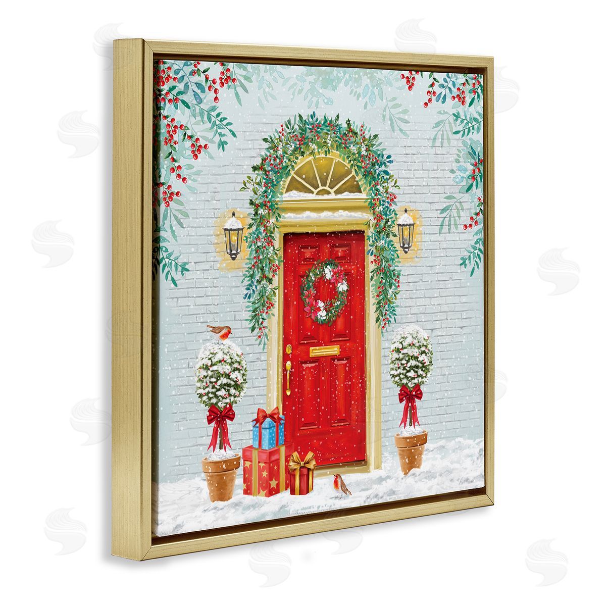 Jane Sunner Winter Doorway Christmas Gifts Gold Floating Frame Canvas Wall Art Print