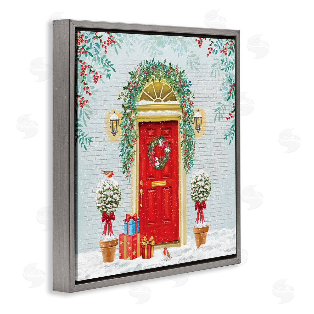 Jane Sunner Winter Doorway Christmas Gifts Gray Floating Frame Canvas Wall Art Print