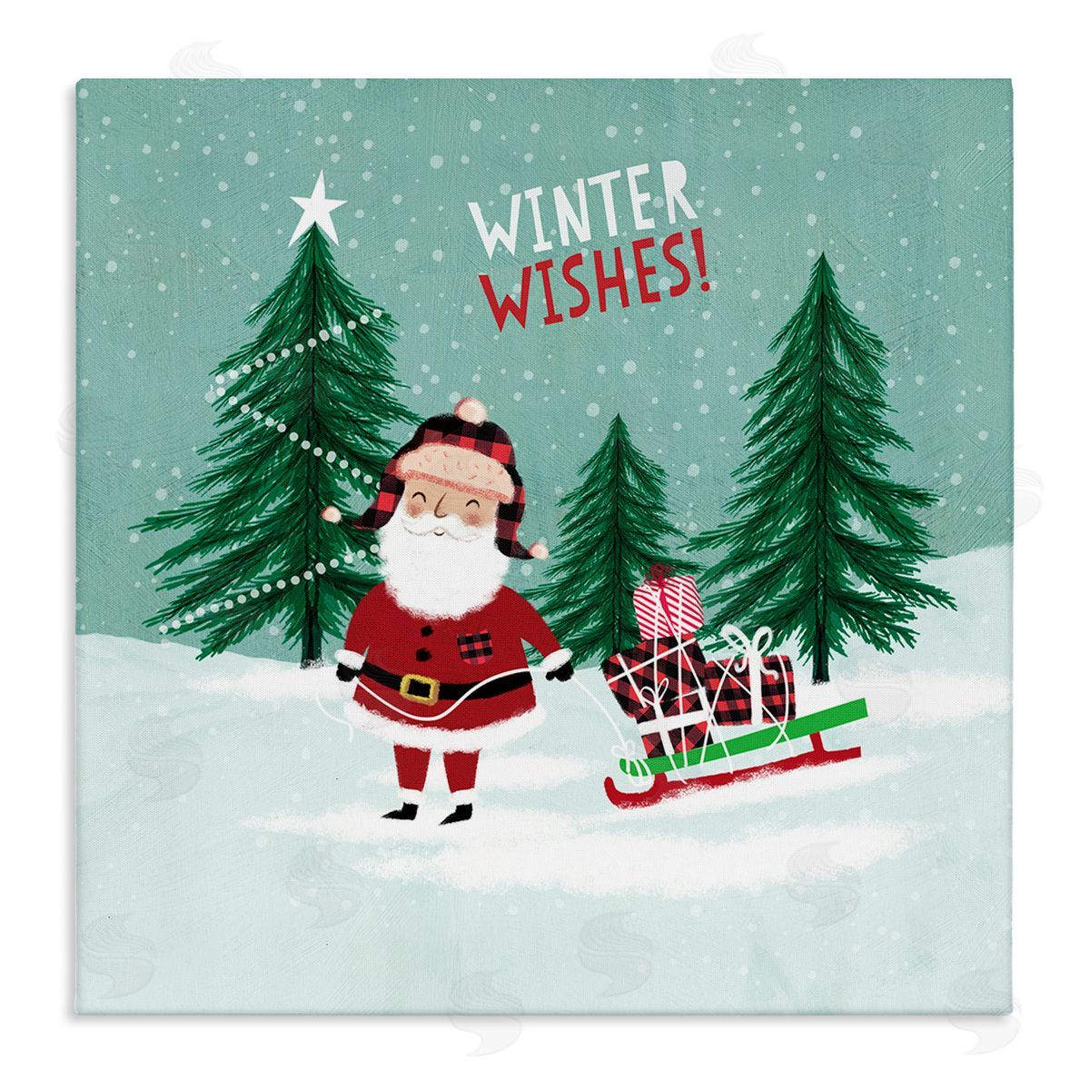 Pan Georgiou Winter Wishes Santa Claus & Sled  Stretched Canvas Wall Art Print