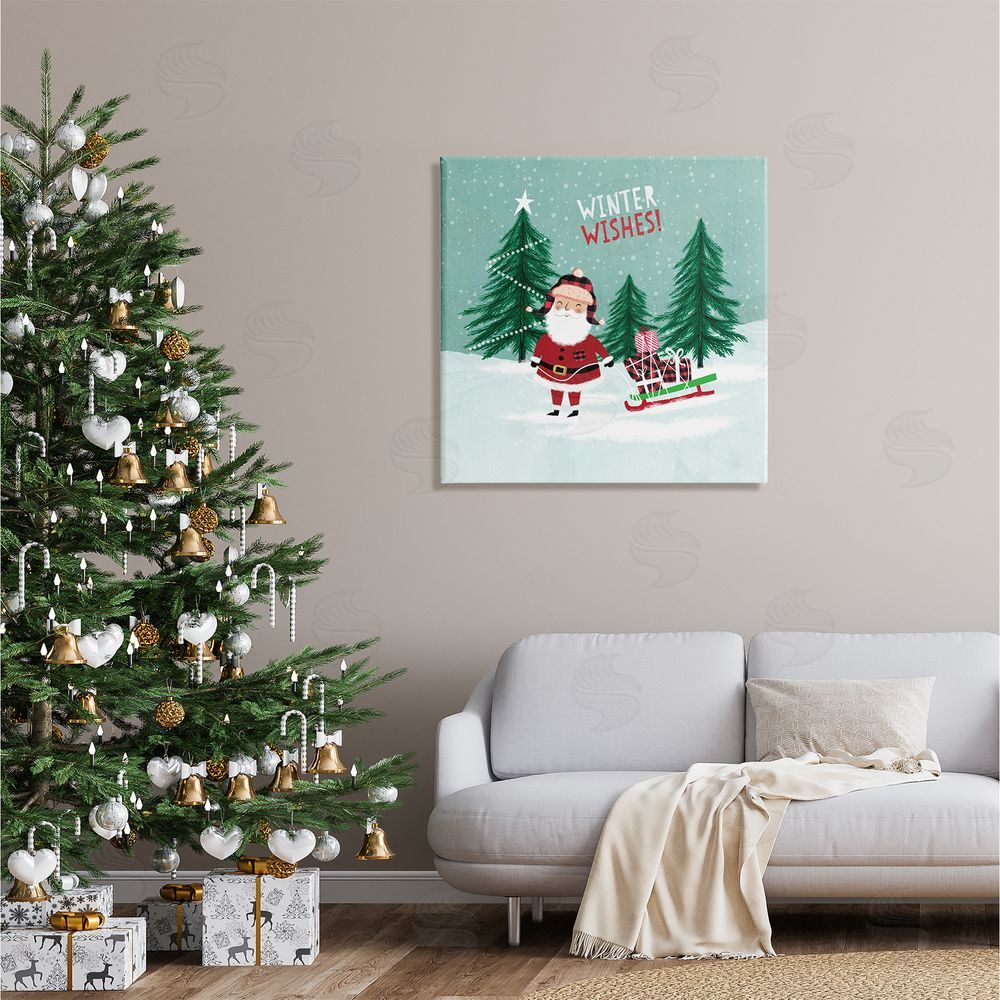 Pan Georgiou Winter Wishes Santa Claus & Sled  Canvas Wall Art in Room