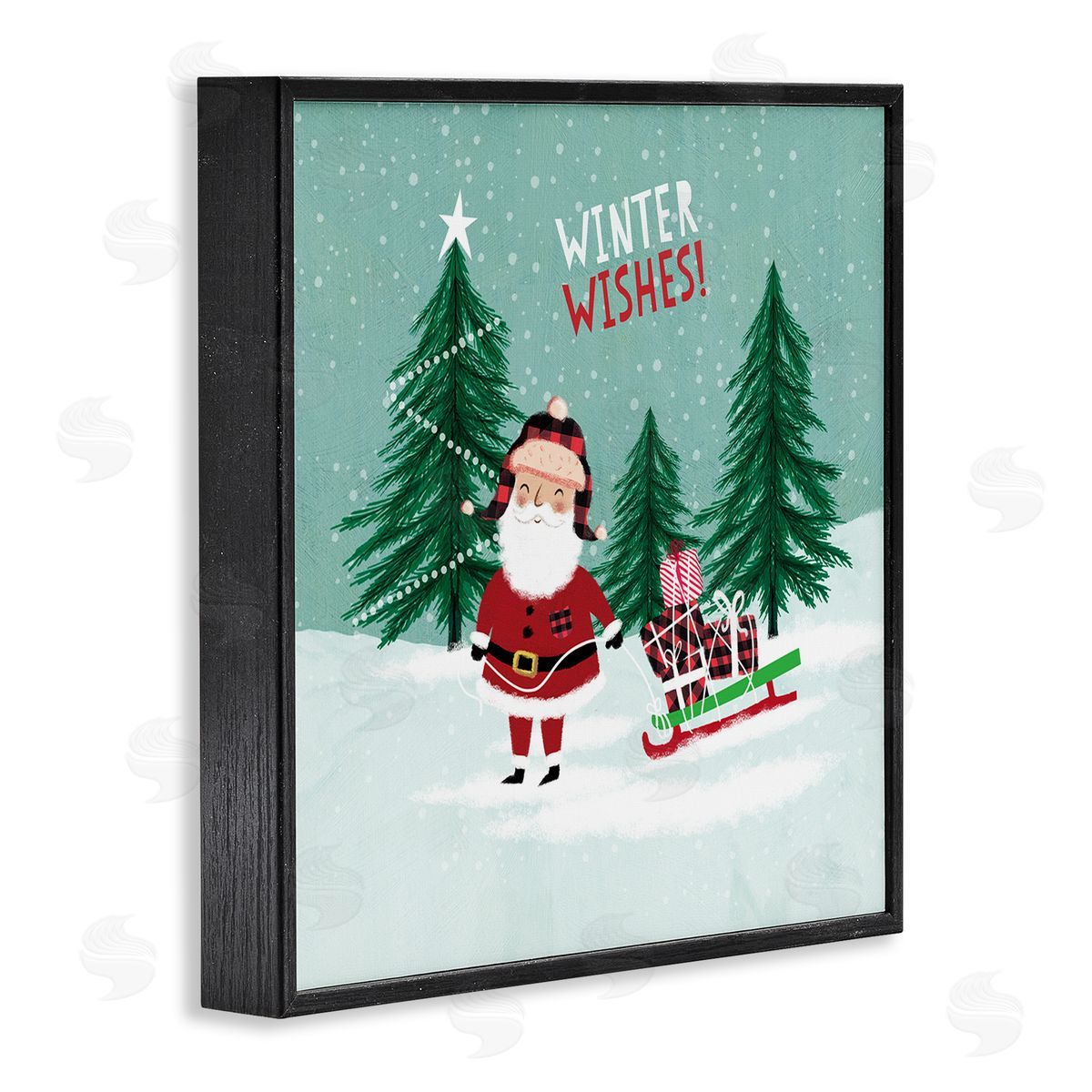 Pan Georgiou Winter Wishes Santa Claus & Sled  Black Framed Glicee Wall Art Print