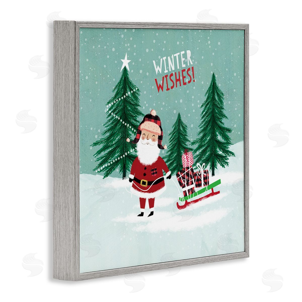Pan Georgiou Winter Wishes Santa Claus & Sled  Gray Framed Glicee Wall Art Print