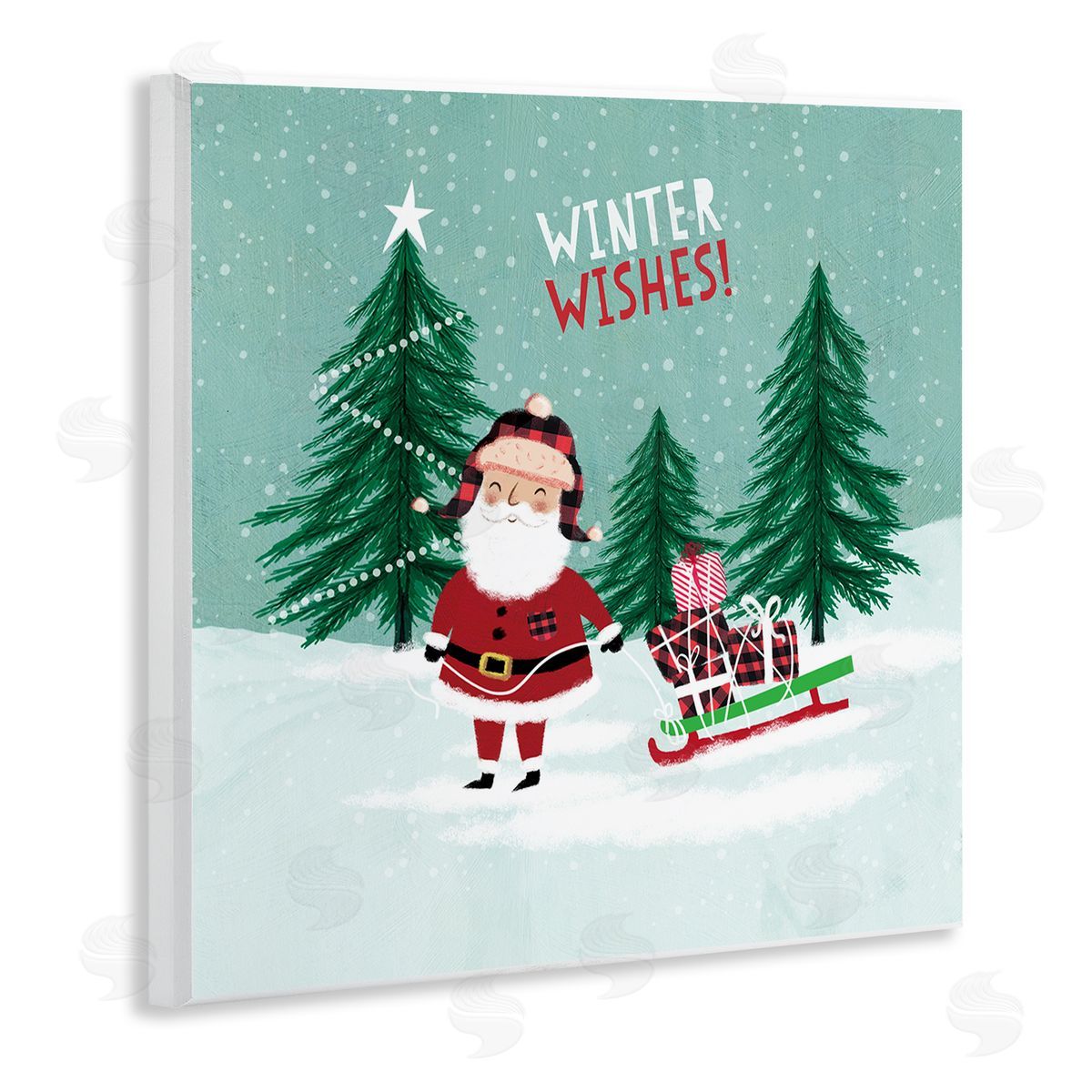 Pan Georgiou Winter Wishes Santa Claus & Sled  Wooden Wall Plaque Art Print