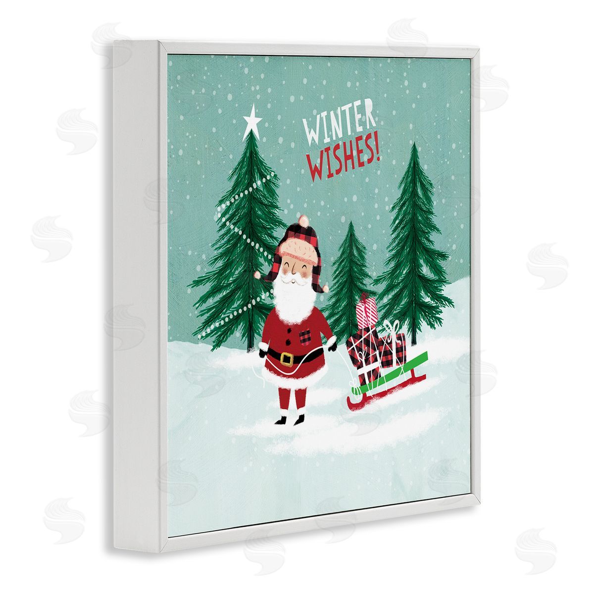 Pan Georgiou Winter Wishes Santa Claus & Sled  White Framed Glicee Wall Art Print