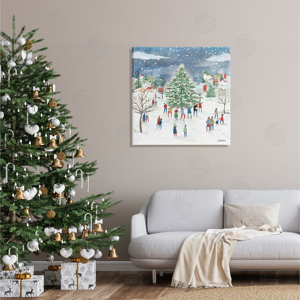 Clair Rossiter Town Christmas Tree Celebration Canvas Wall Art in Room