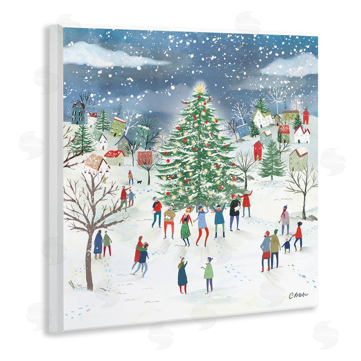 Clair Rossiter Town Christmas Tree Celebration Wooden Wall Plaque Art Print