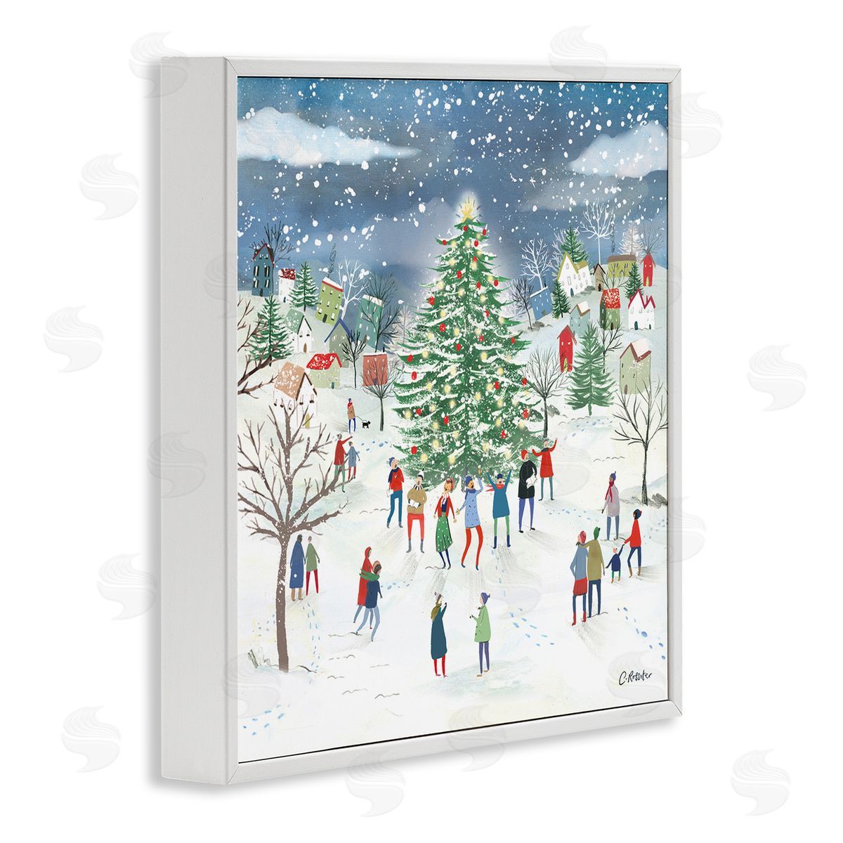 Clair Rossiter Town Christmas Tree Celebration White Framed Glicee Wall Art Print