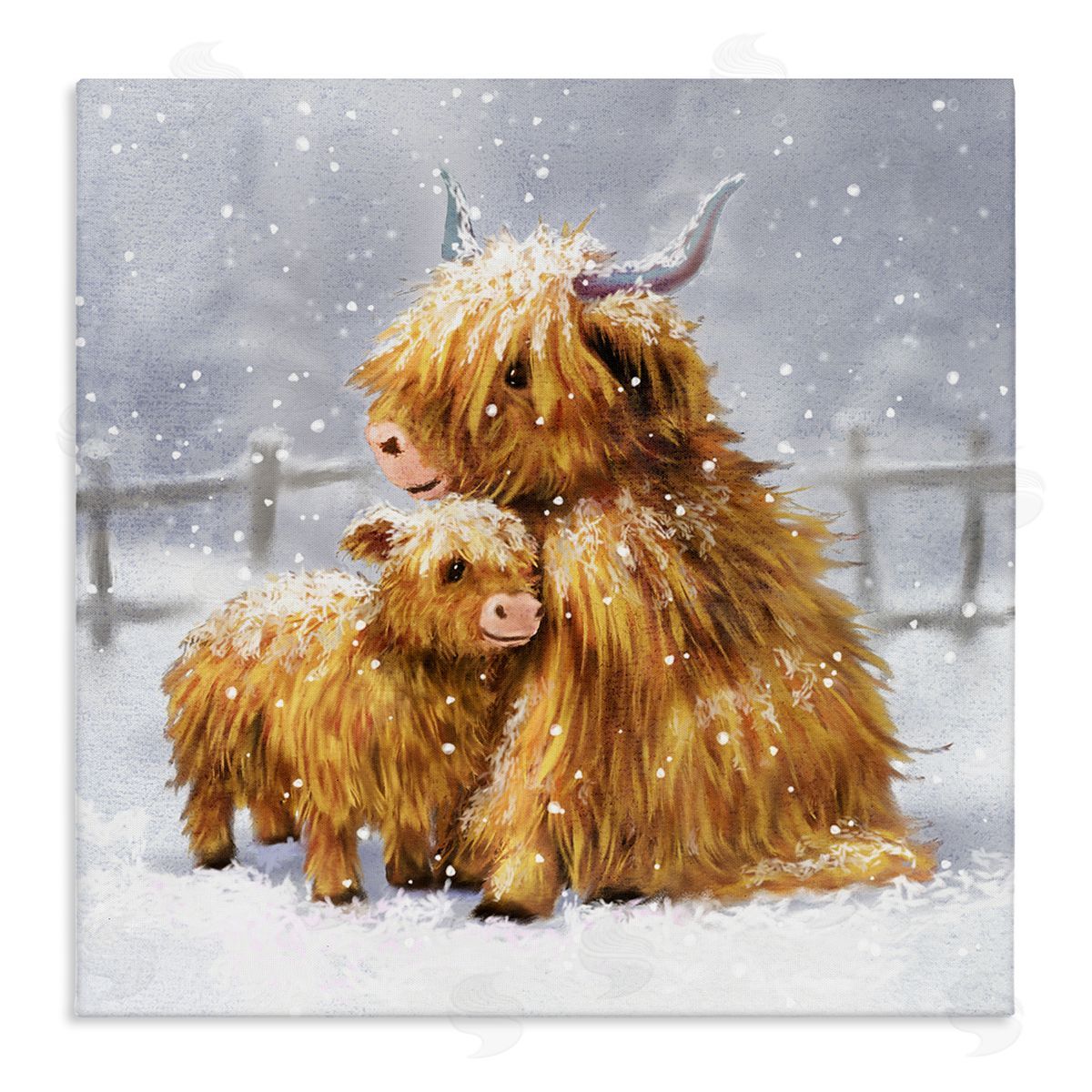 Pip Wilson Cattle Calf Snowy Farm Landscape Stretched Canvas Wall Art Print