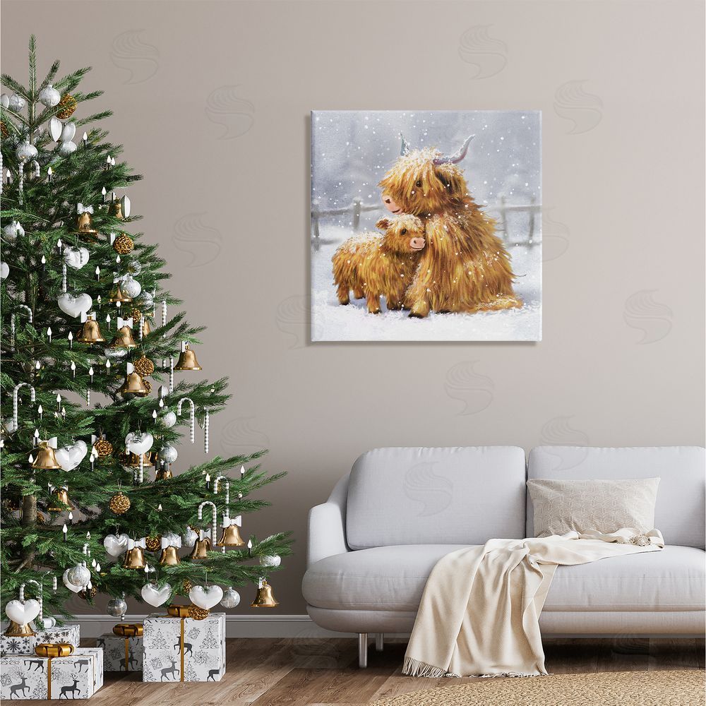 Pip Wilson Cattle Calf Snowy Farm Landscape Canvas Wall Art in Room