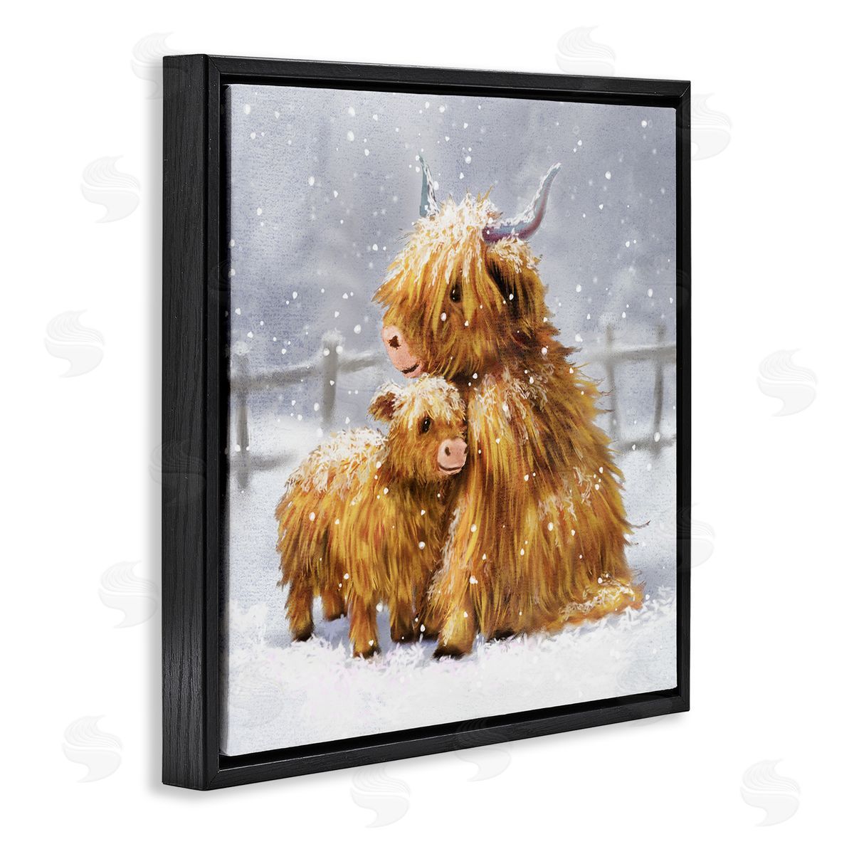 Pip Wilson Cattle Calf Snowy Farm Landscape Black Floating Frame Canvas Wall Art Print