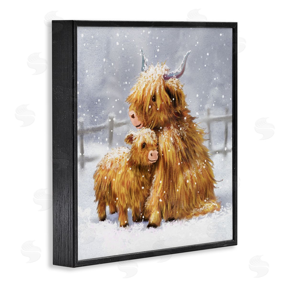 Pip Wilson Cattle Calf Snowy Farm Landscape Black Framed Glicee Wall Art Print