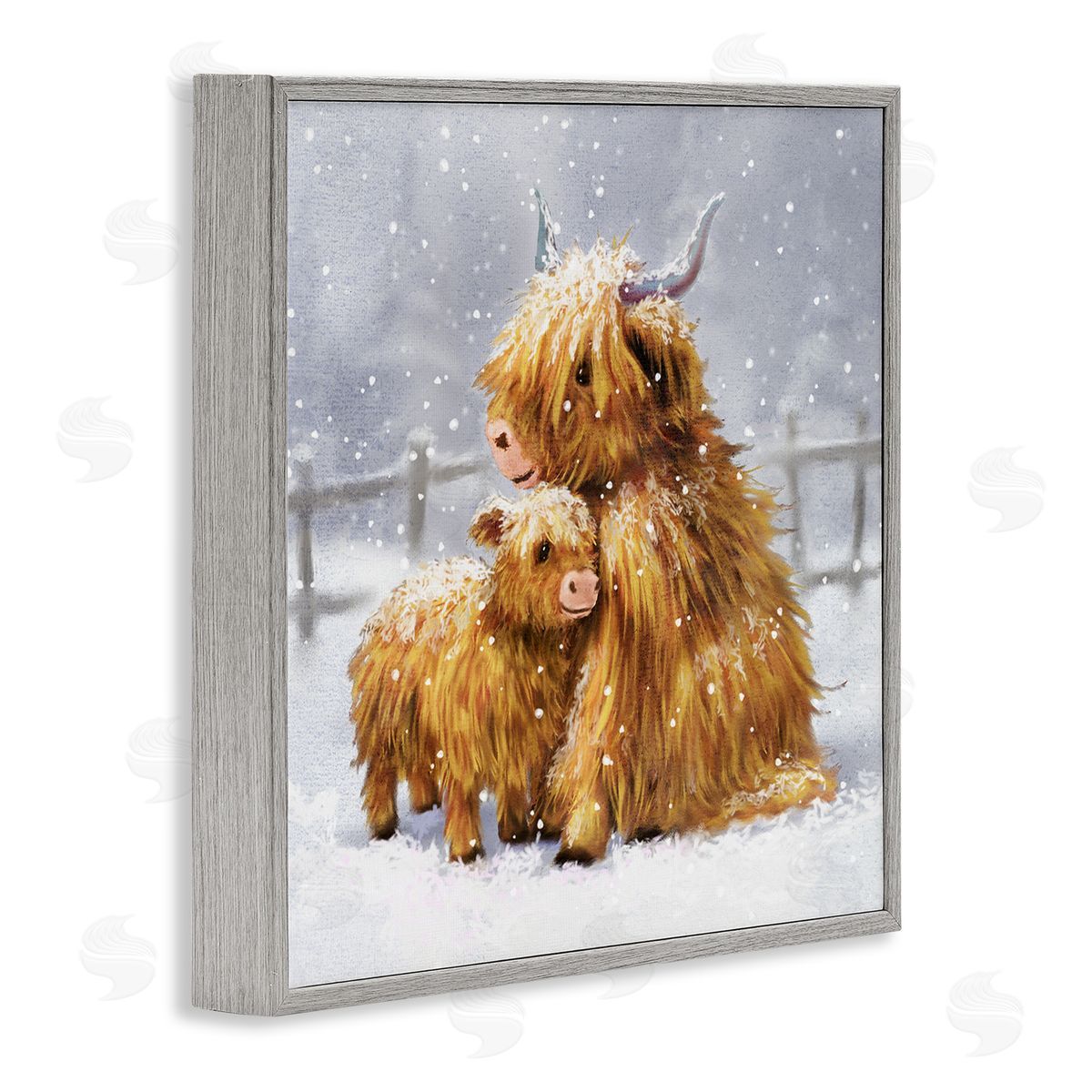 Pip Wilson Cattle Calf Snowy Farm Landscape Gray Framed Glicee Wall Art Print