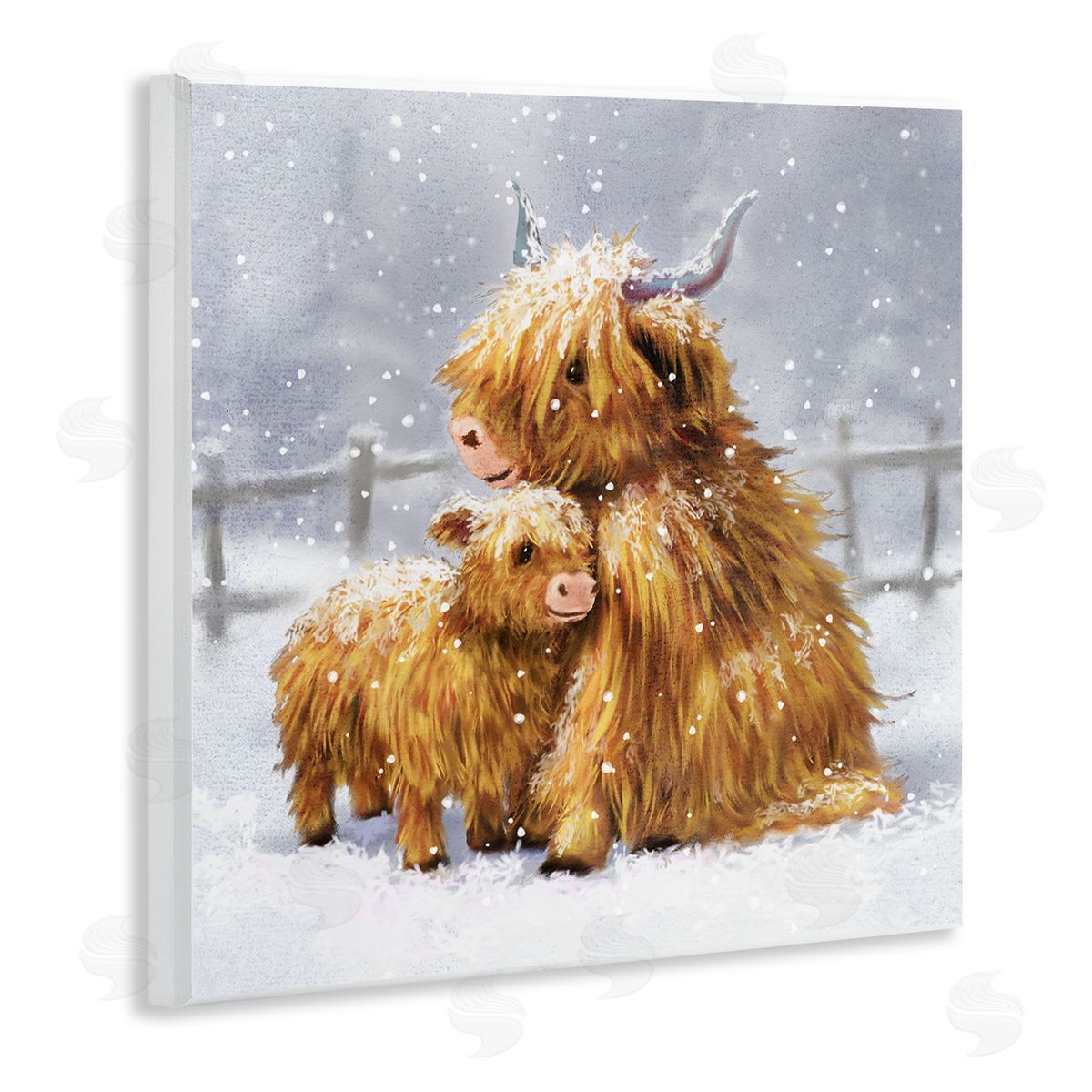 Pip Wilson Cattle Calf Snowy Farm Landscape Wooden Wall Plaque Art Print