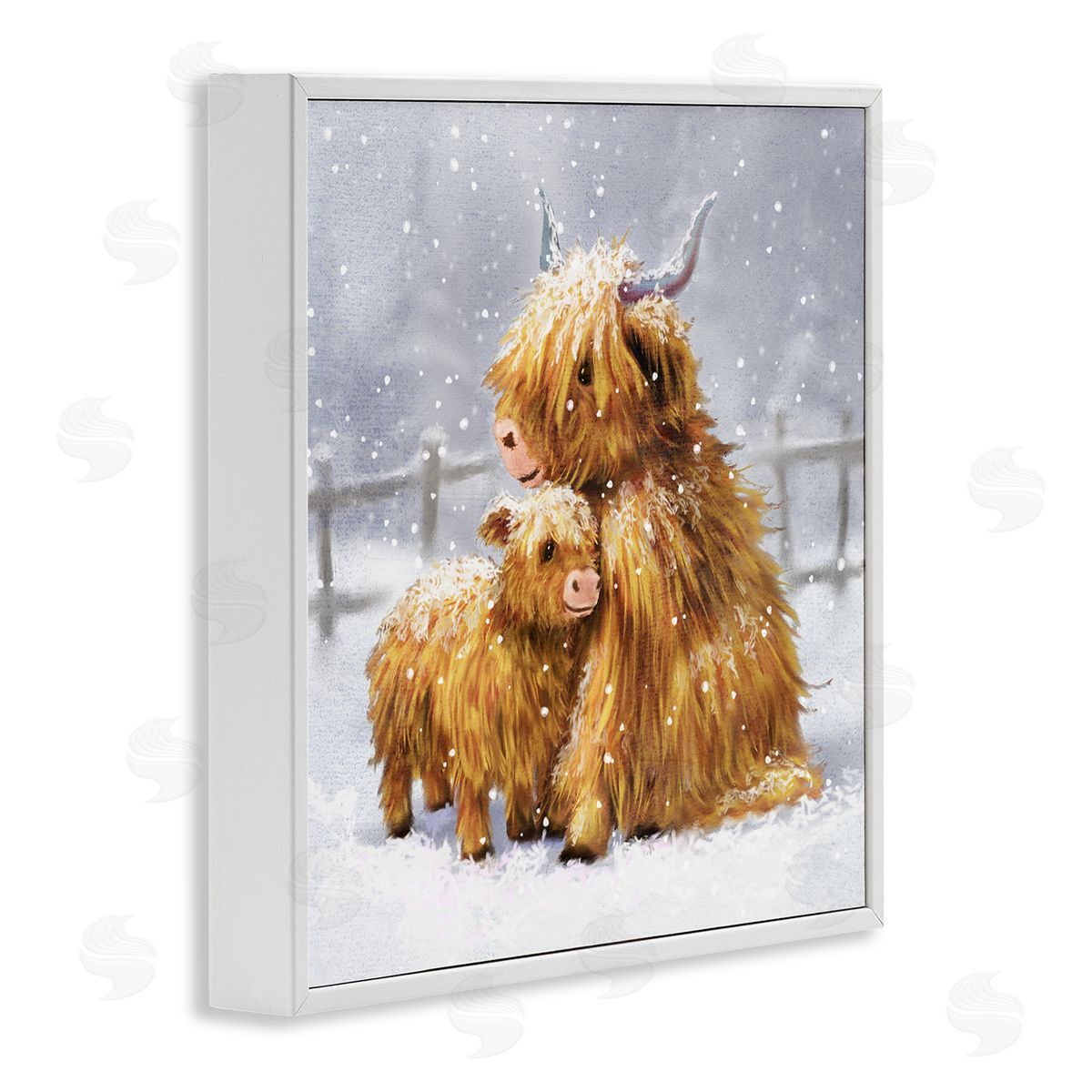 Pip Wilson Cattle Calf Snowy Farm Landscape White Framed Glicee Wall Art Print