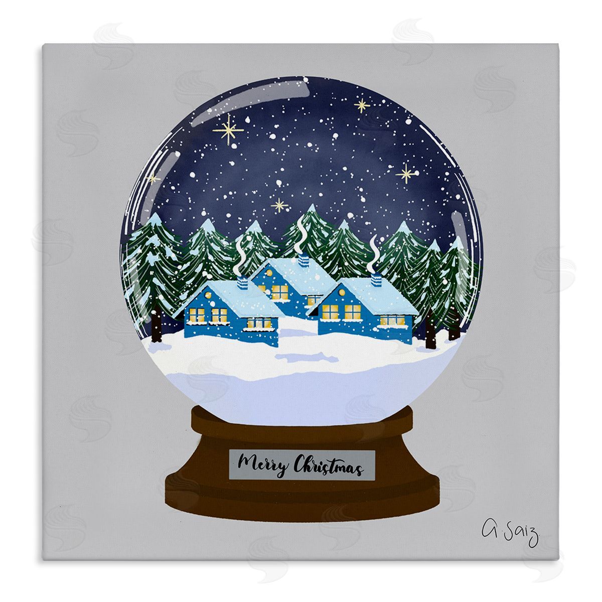 Ale Saiz Studio Merry Christmas Winter Snow Globe Stretched Canvas Wall Art Print